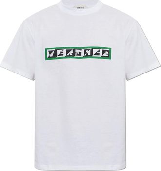 Versace Katoenen T-shirt met print - Heren - T-shirts - Wit - L - Katoen - Tops