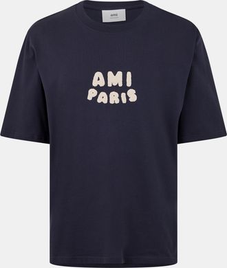 Ami Mens Logo T-Shirt in Navy Cotton - Size X-Small