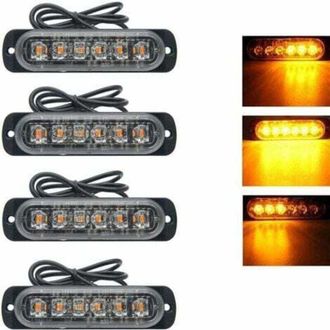 Elle 4 Unidades De Luz Estrobosc&oacute;pica De Freno Naranja De 6 Led, Barra De Luz Led De 12v/24v Para Veh&iacute;culos Todoterreno, Furgonetas, Barcos, Remolques, Car