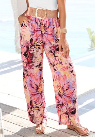 Lascana Palazzohose LASCANA, Damen, Gr. 34, N-Gr, pink (pink bedruckt), Web, Obermaterial: 100% Viskose, bedruckt, figurumspielend bodenlang, Hosen Palazzohos