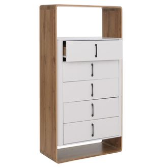 Hhg Aparador Alto Hhg-816, Aparador Con 5 Cajones De Mdf, 155 X 80 X 41 Cm, Acabado Roble Wotan, Blanco