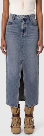 Isabel Marant Gonna midi a tubino in denim di lyocell a vita alta con spacco frontale