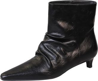 Generic High Heels Boots for Women 3CM Stiletto Pointed Toe Retro Pleats Fashion Toing Out Work Office Ankle Boot (Black,7.5)