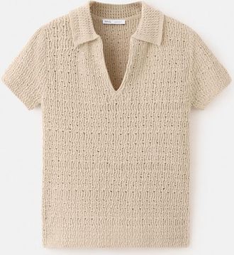 Mango Pullover maglia collo polo sabbia - Donna - XXS - MANGO