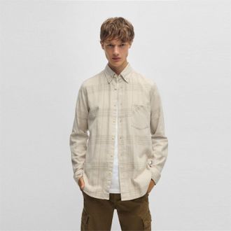 HUGO BOSS Mens Regular Fit Long Sleeve Shirt in Light Beige 273 - Size 6XL