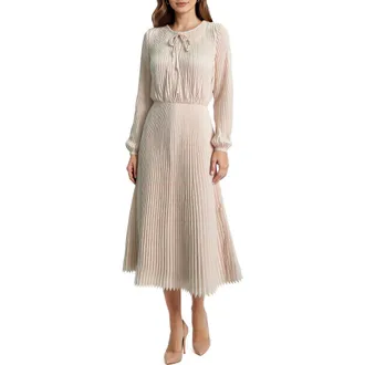 Mila Mae Long Sleeve Pleated Maxi Dress in Beige at Nordstrom Rack, Size X-Small