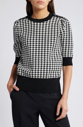 BOSS Fantilina Elbow Sleeve Houndstooth Check Sweater in Monochrome Houndstooth at Nordstrom Rack, Size Xx-Large