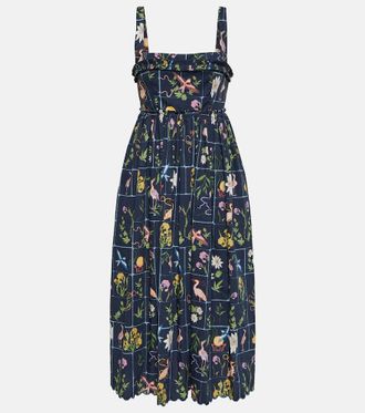 AGUA BY AGUA BENDITA Mambo pleated outlet floral-print cotton-poplin midi dress sz M