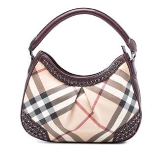 Burberry Pre-owned Womens Supernova Check Coated Canvas Star Studded Hernville Hobo - Ivory Textile - One Size