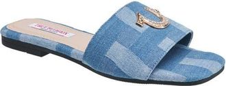 True Religion Mona Bling Logo Single Band Sandal in Denim at Nordstrom, Size 6