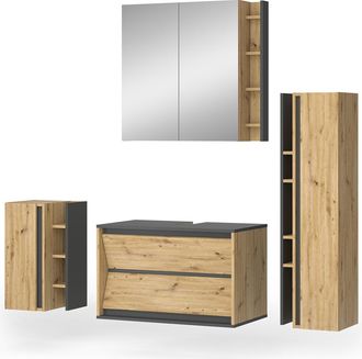 Vicco Conjunto De Muebles De Ba&ntilde;o Edelin, Antracita/roble Artesanal, 4 Piezas, Vicco