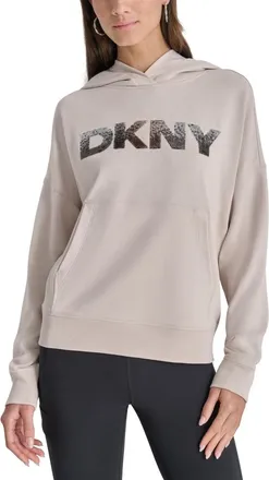 DKNY Dkny Drop Shoulder Hoodie Womens Beige Logo Long Sleeve Pullover FTS651