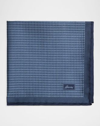 Brioni Mens Screen-Print Silk Pocket Square