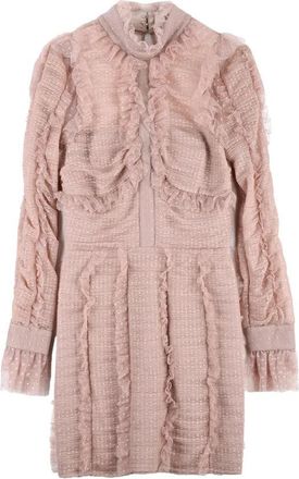 Elisabetta Franchi Sheath Tulle Dress Cuffed Sleeves - Old Rose