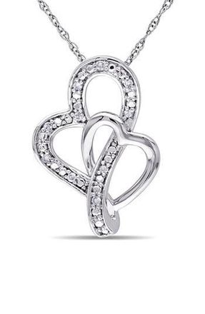 Delmar Diamond Interlocked Heart Pendant Necklace - 0.05ct. in Silver at Nordstrom Rack
