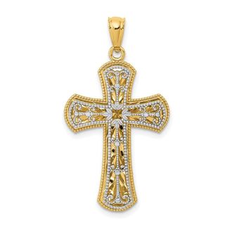 Diamond2Deal 14k Two-tone Gold Polished 2 Level Cross Pendant