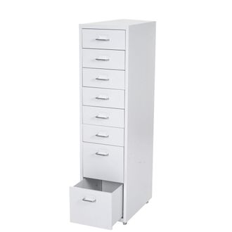 Hhg Nunca Usado] Armario Con Ruedas Boston T851, Armario Con Cajones Armario De Acero, 110x28x41cm 8 Cajones, Blanco