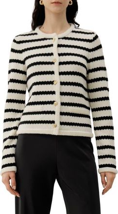 LilySilk Stripped Crochet Washable-Wool Cardigan in Black&white Stripes at Nordstrom, Size X-Large