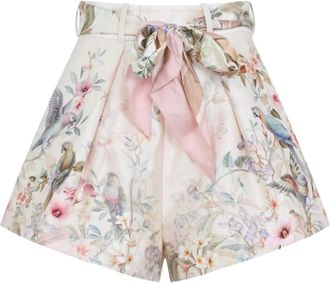 Zimmermann Short Shorts, female, Multicolor, XS, Acacia Belted Pleated Shorts