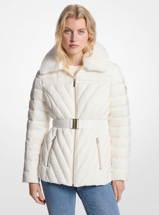 Michael Kors Faux Fur Trim Packable Nylon Puffer Jacket