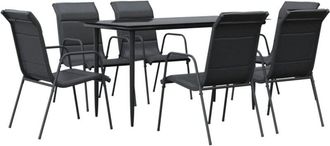 vidaXL Juego De Comedor Para Jard&iacute;n 7 Piezas Acero Y Textilene Negro Vidaxl