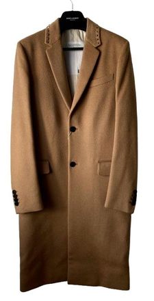 Valentino Garavani Camel Wood Rockstud Detail Coat Size M
