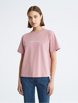 Calvin Klein Womens Standard Logo Boxy Fit Crewneck T-Shirt - Pink - XS
