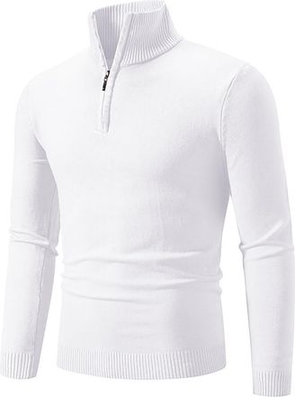 Generic Mens Winter Zipper Half Turtleneck Pullover Knit Sweater Coat for Fall Season Comfort (White, XL)
