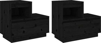 vidaXL Vidaxl - Mesitas De Noche 2 Uds Madera Maciza De Pino Negro 60x34x51 Cm