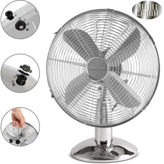 ProfiCare Vl 3063m Ventilador De Mesa, Silencioso, Retro, Di&aacute;metro Exterior 30 Cm, 3 Velocidades, Oscilante, Dise&ntilde;o Vintage, Cuerpo Cromado Met&aacute;lico 35w - Profi