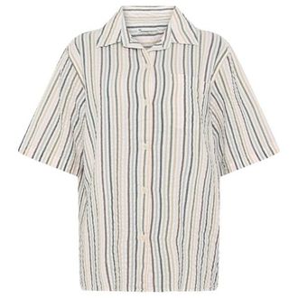Knowledge Cotton Apparel Seersucker Stripe Short Sleeved Shirt Bluse f&uuml;r Damen | grau