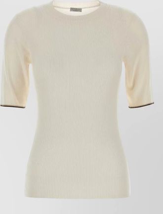 Brunello Cucinelli cashmere blend short sleeve ribbed t-shirt contrast trim
