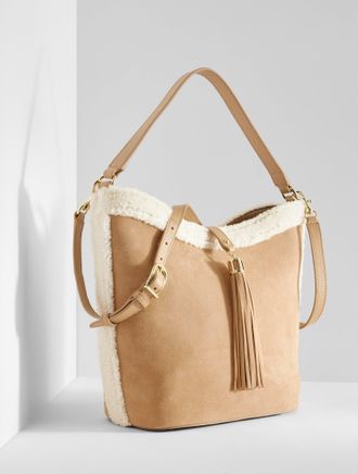 Talbots Faux Shearling Suede Bucket Bag - Light Toffee - 001 Talbots