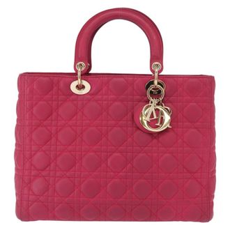 Dior Lady Dior Bag Cannage Quilt Lambskin Pink Leather Handbag (Pre-Owned)