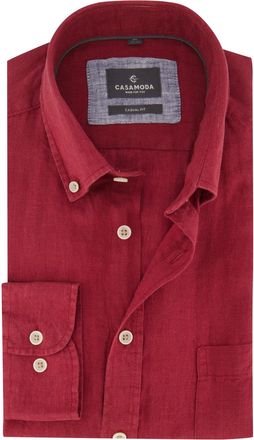 Casamoda 100% linnen overhemd casual fit Casa Moda lange mouw witte knoop rood