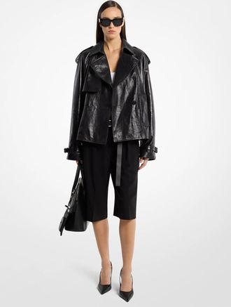 Michael Kors Oversized Leather Cropped Trench Coat
