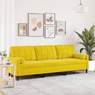 vidaXL Sof&aacute; De 3 Plazas Con Cojines Terciopelo Amarillo 210 Cm Vidaxl