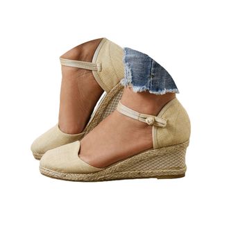 Generic Womens Espadrilles Wedge Sandals Summer Casual Closed Toe Sandal Comfortable Breathable Platform Low Heels Cute Shoes Flatform Heeled Shoes Ankle Stra
