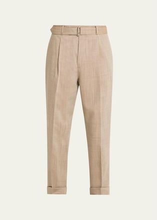 Officine G&eacute;n&eacute;rale Mens Hugo Heathered Wool Belted Trousers