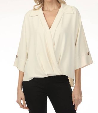 Joseph Ribkoff Surplice Blouson 3/4 Sleeve Top In Champagne