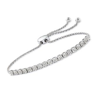 Ross-Simons Diamond Cluster Bolo Bracelet in Sterling Silver