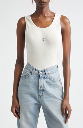 Saint Laurent Debardeur Embroidered Tank in Naturel/Noir at Nordstrom, Size X-Large