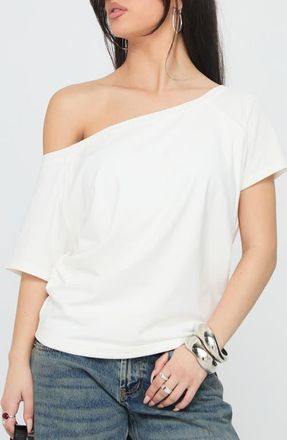 Princess Polly Icon Baby Off the Shoulder Cotton Blend Top in White at Nordstrom, Size 12