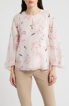 Anne Klein Texture Keyhole Top in Soft Blossom Multi at Nordstrom, Size X-Large