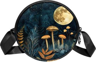 Generic Circle Crossbody Bag for Women, Mushroom Small Sling Bag Daypack with Zipper Adjustable Shoulder Straps Casual Ladies Girls Round Purse