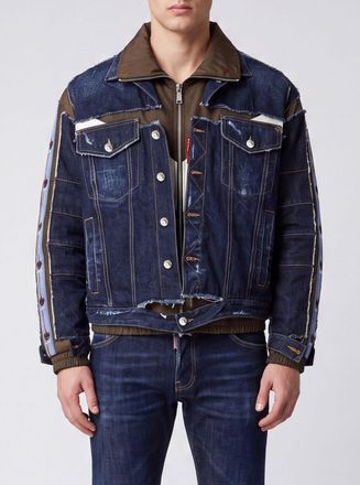 Dsquared2 Giacca di jeans double-layer con design patchwork e chiusura a zip