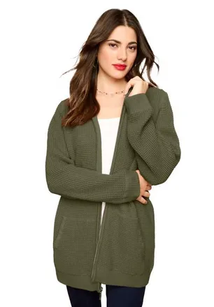 Roaman's Plus Size Waffle Knit Zip-Front Relaxed Hoodie in Dark Olive Green at Nordstrom, Size Medium