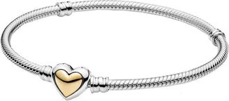 Pandora Domed Golden Heart Clasp Snake Chain Bracelet -20