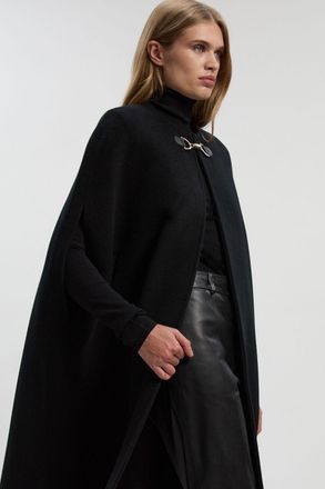 Karen Millen Womens Tailored Cape Midi Coat - Black Wool - Size 12 UK