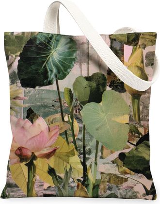 Generic Floral Canvas Tote Bags, Botanical Leaf Design Reusable Grocery Bags, Spring Vintage Chic Lightweight Washable Shoulder Str, Multicolor, 13x15 Inch